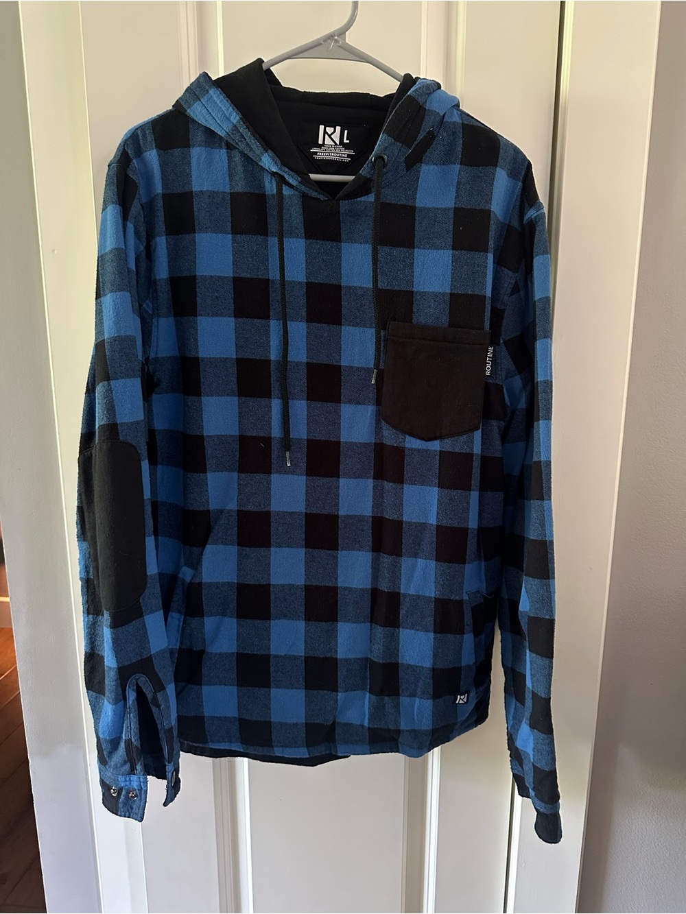 Routine Baseball Buffalo Plaid Flannel Hooded Shirt in Blue and Black